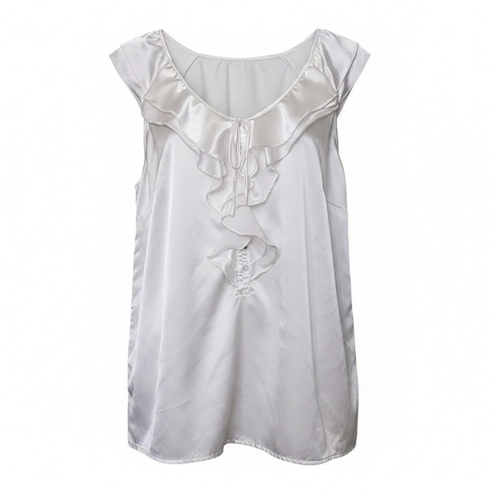 Avenue Collection NWT Fairycore White Satin Ruffle Sleeveless Blouse Top 18/20
